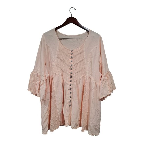 Roaman's Women's Plus Size Talor Acid Was Big Shirt Pink Button-Down Flutter 30W - Picture 1 of 16